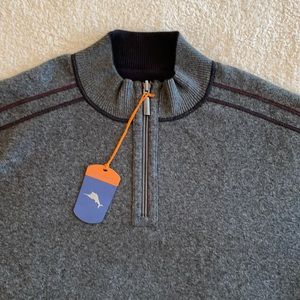 Tommy Bahama NEW Men’s Sweater Flipside Pro Half Zip XL Reversible Black/Gray